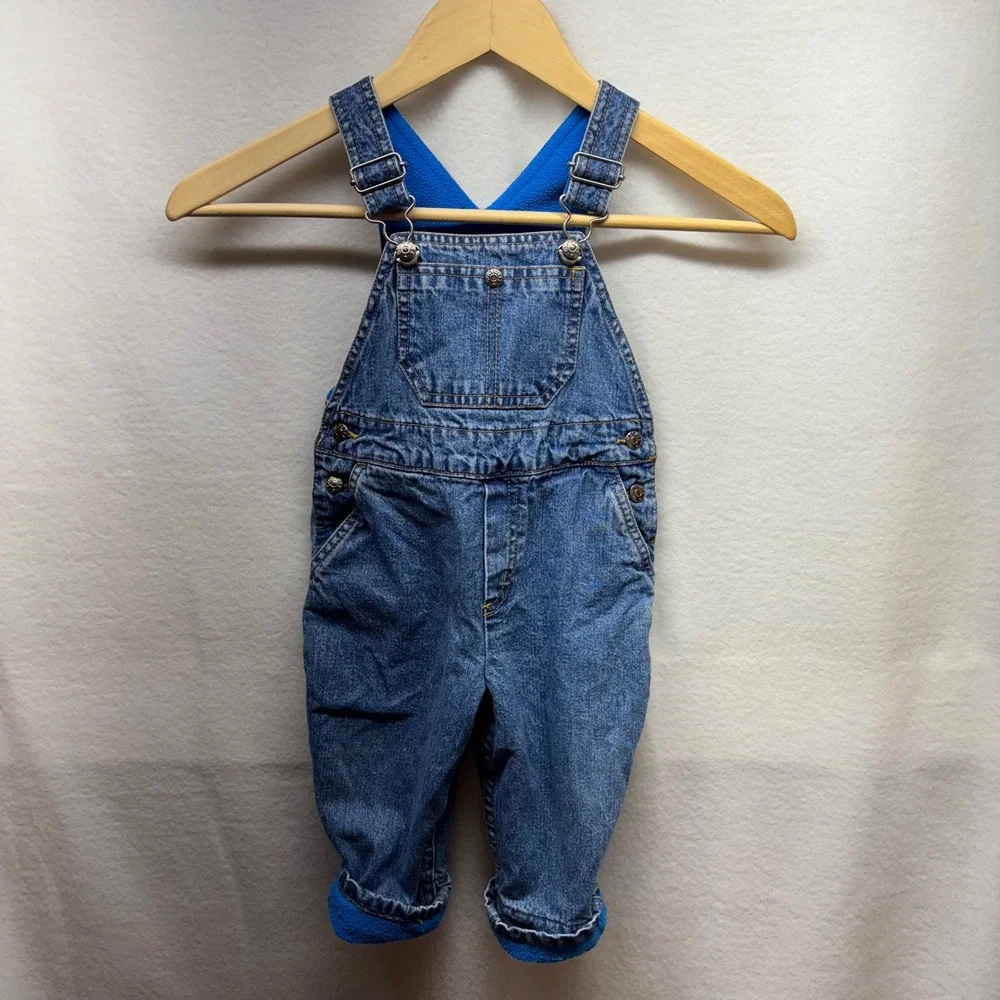 Gymboree Kids X-Small Denim‎ Overalls Blue Fleece Lined Cuffed Jeans